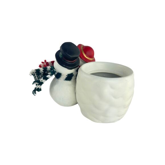 Vintage Ceramic Snowman Couple Planter with Scarves Christmas Vase Holiday Decor - Picture 12 of 15